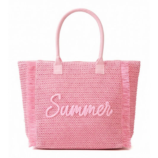 Summer Embroidery Woven Straw Fringe Tote Shoulder Bag
